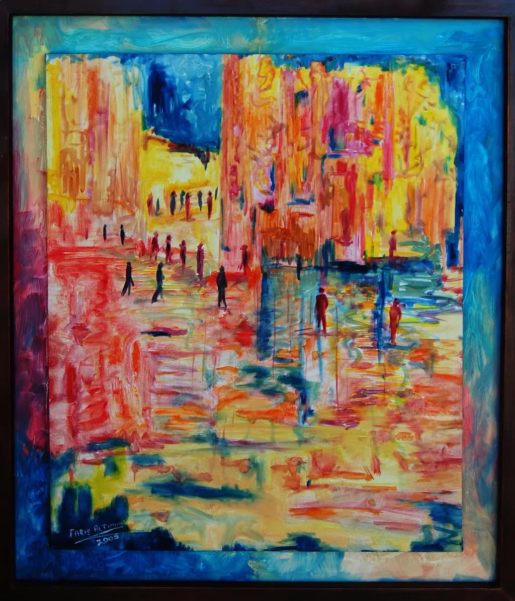 Vibrant Urban Reflections: An Abstract Expression of Colorful Figures in Motion