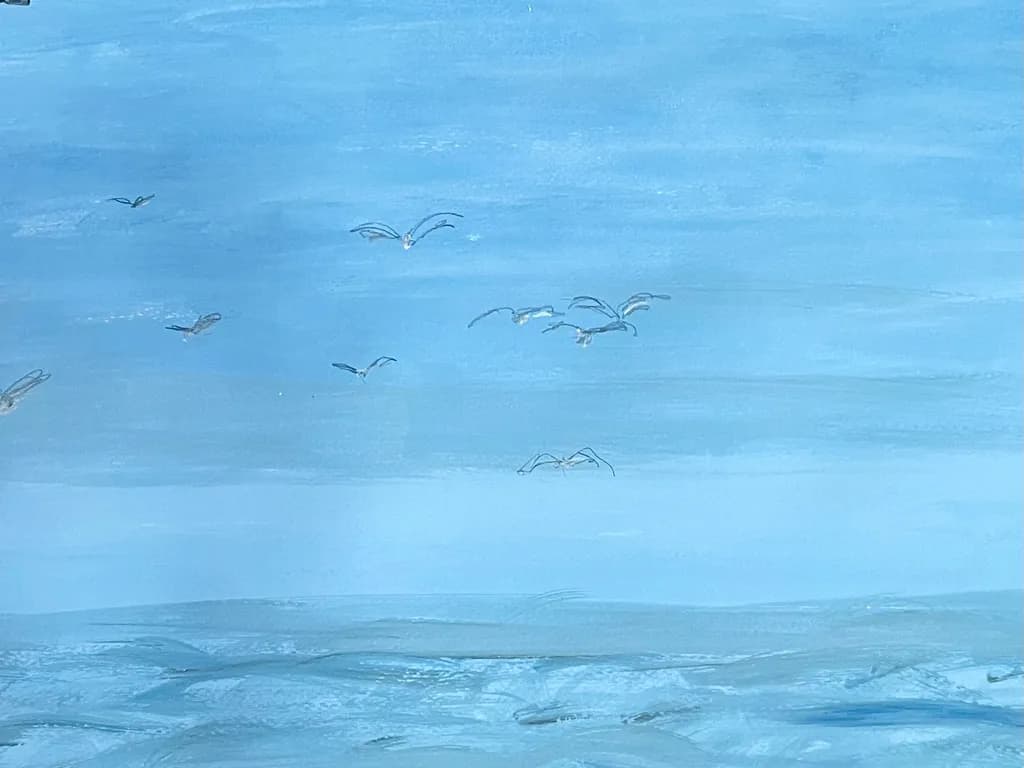 Serenity in Blue: A Tranquil Horizon with Soaring Birds