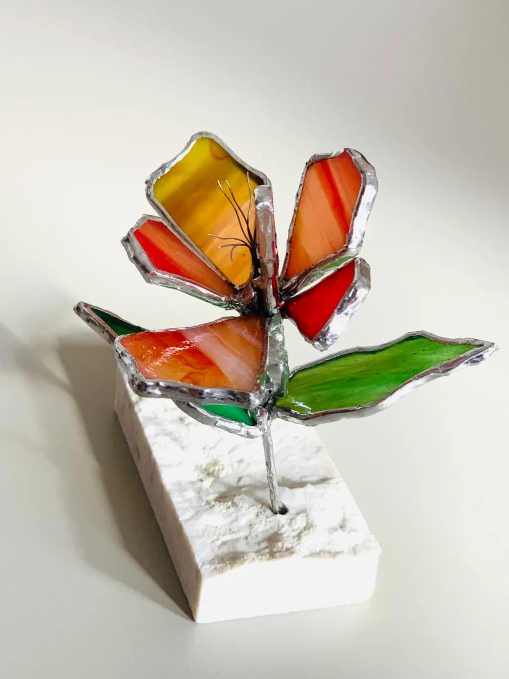 Vibrant Stained-Glass Blossom: A Handcrafted Floral Sculpture for Colorful Decor