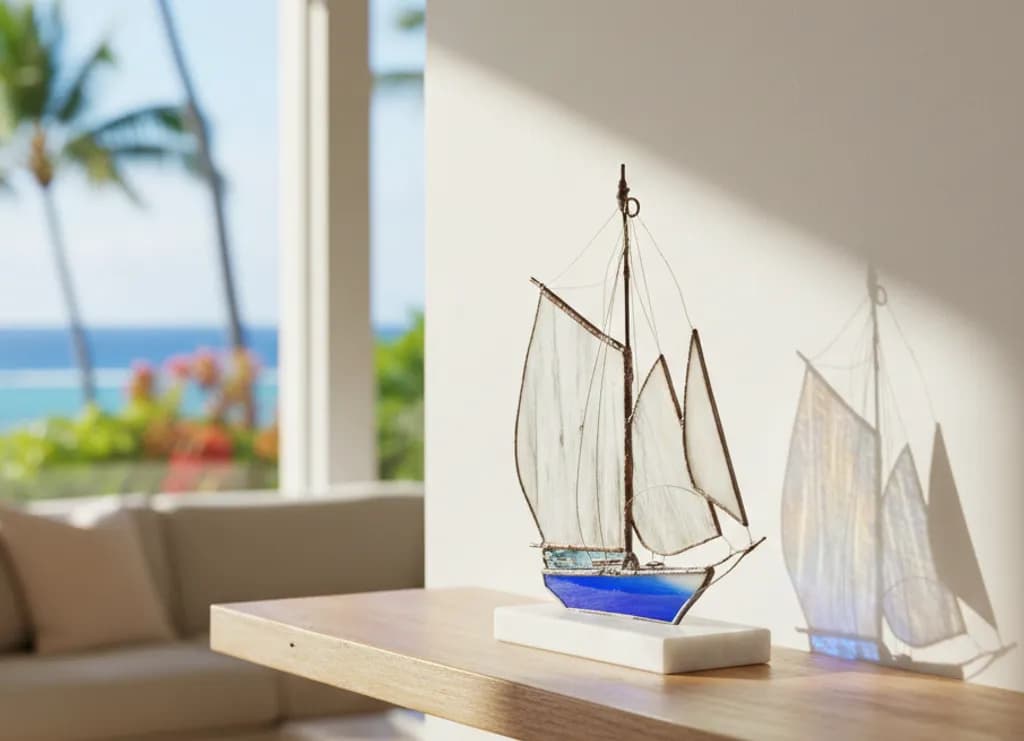 Blue Hull Sailboat Shadow