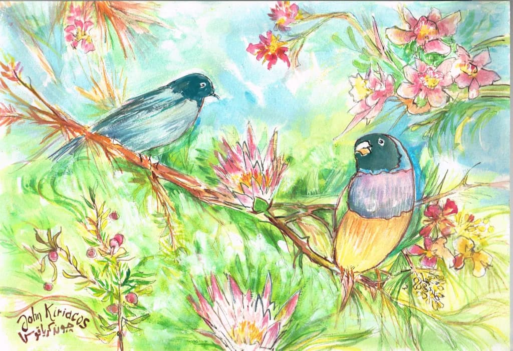 Birds and Lotus Blooms