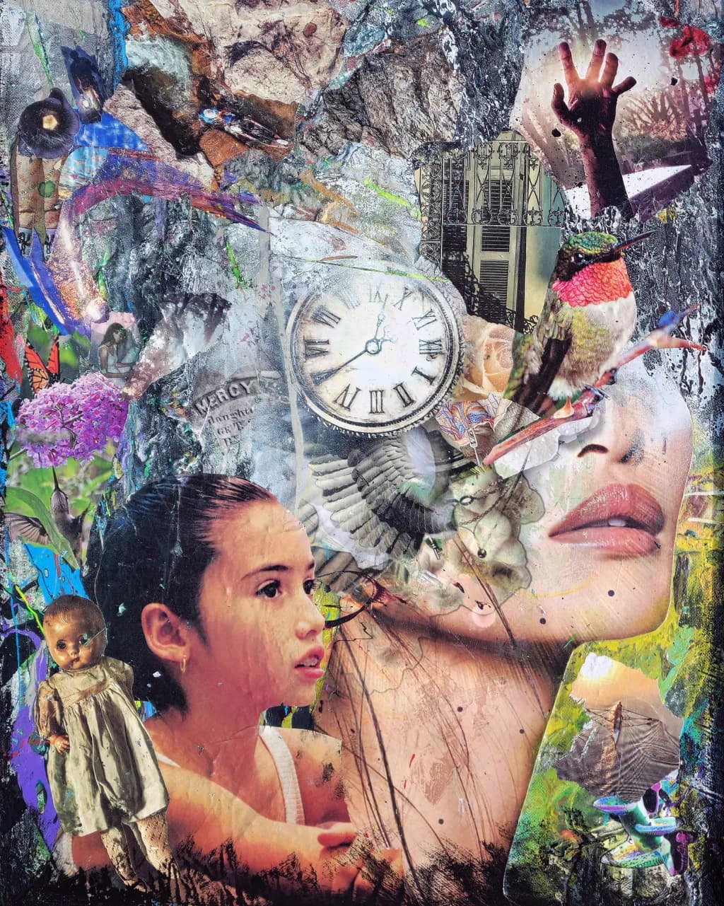 Whispers of Time: A Collage of Innocence and Nature's Embrace
