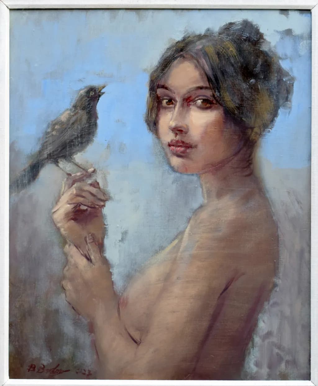 Woman and Bird Interaction