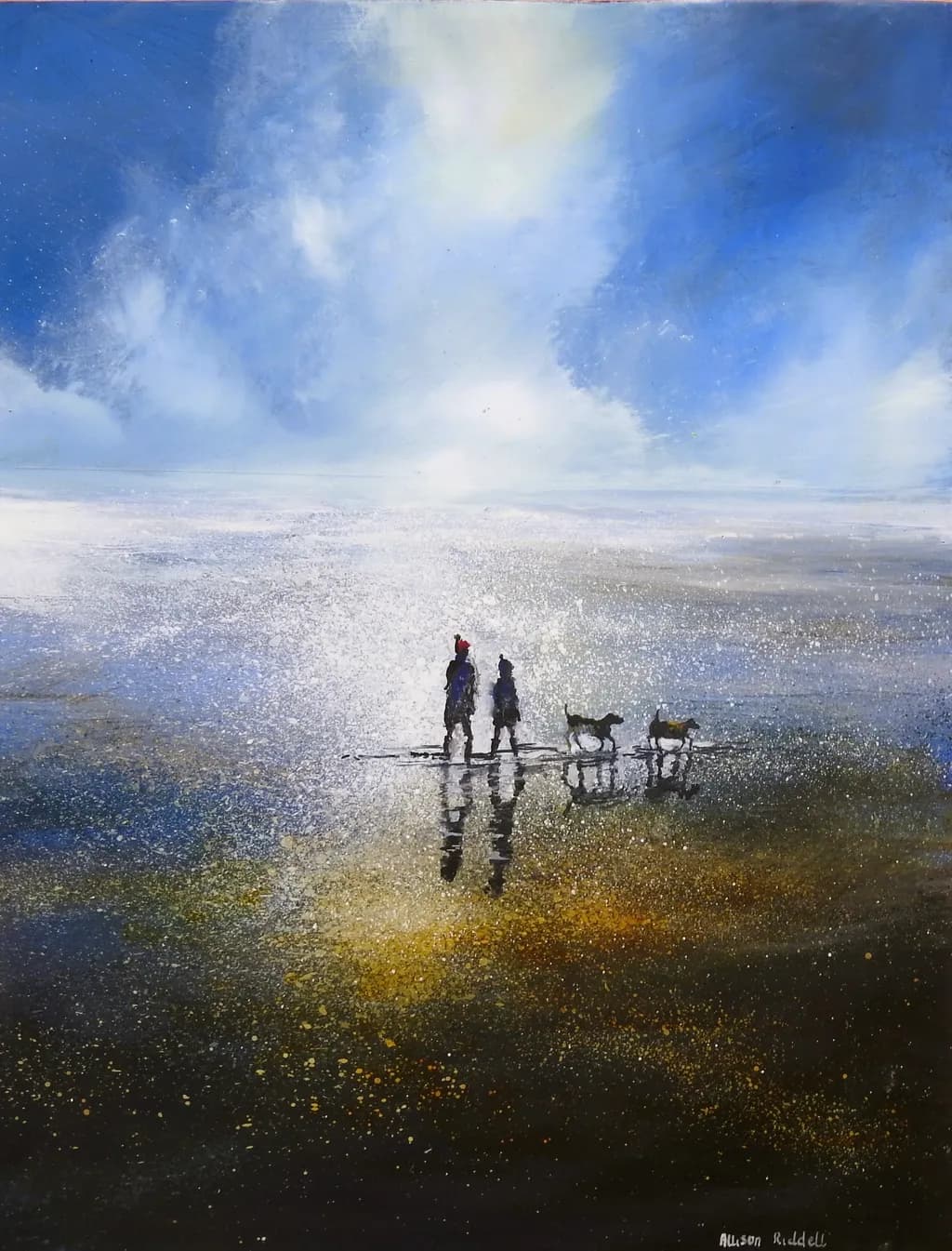 Whispers of the Shore: A Serene Stroll with Canine Companions Under a Vast Sky