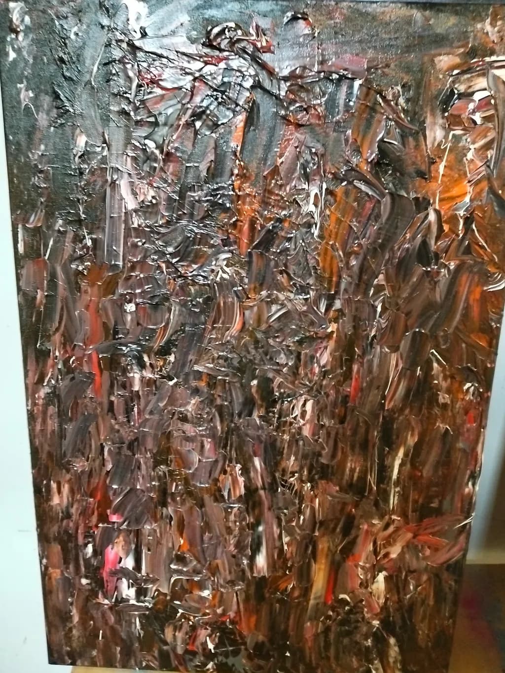 Whispers of the Night: A Textured Journey Through Dark Hues and Fiery Accents