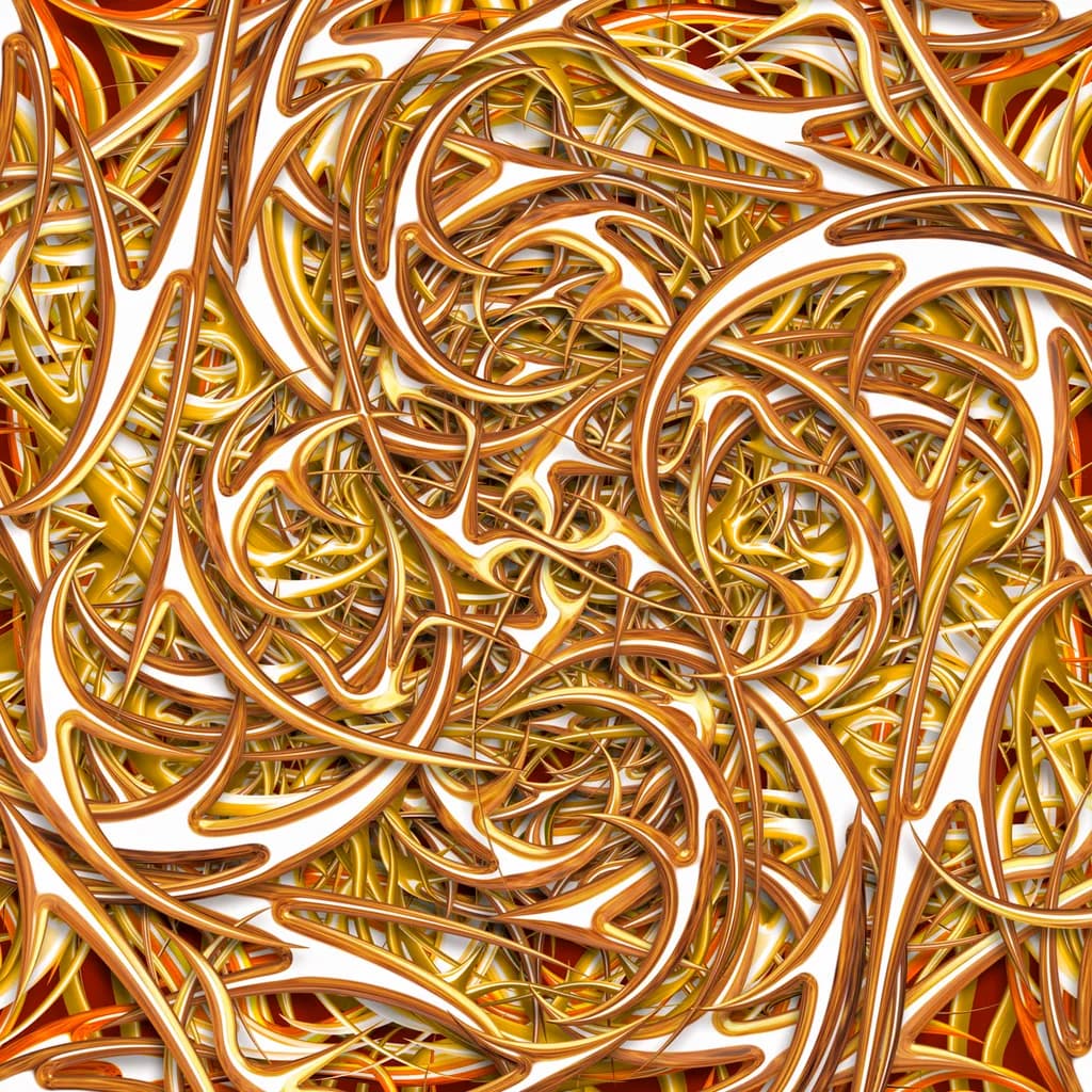 Golden Whirlwind: An Abstract Dance of Shiny Swirls and Complex Patterns