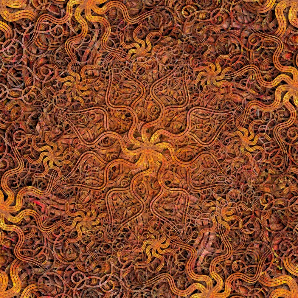 Whispers of Orange: An Abstract Dance of Textured Swirls and Patterns