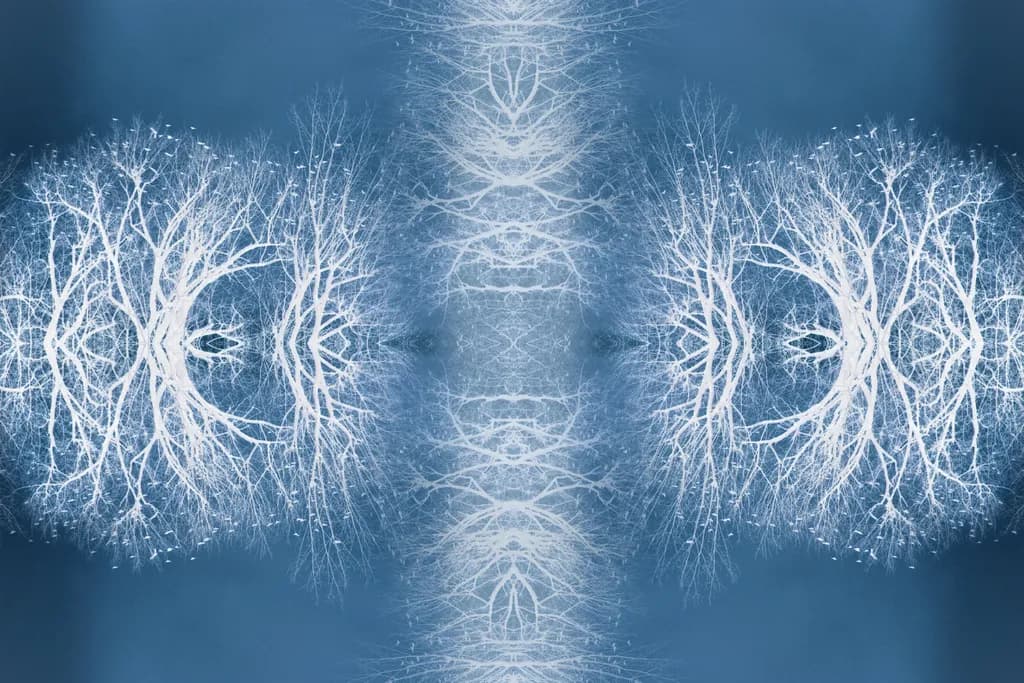 Whispers of Winter: An Abstract Dance of Blue Trees and Branches