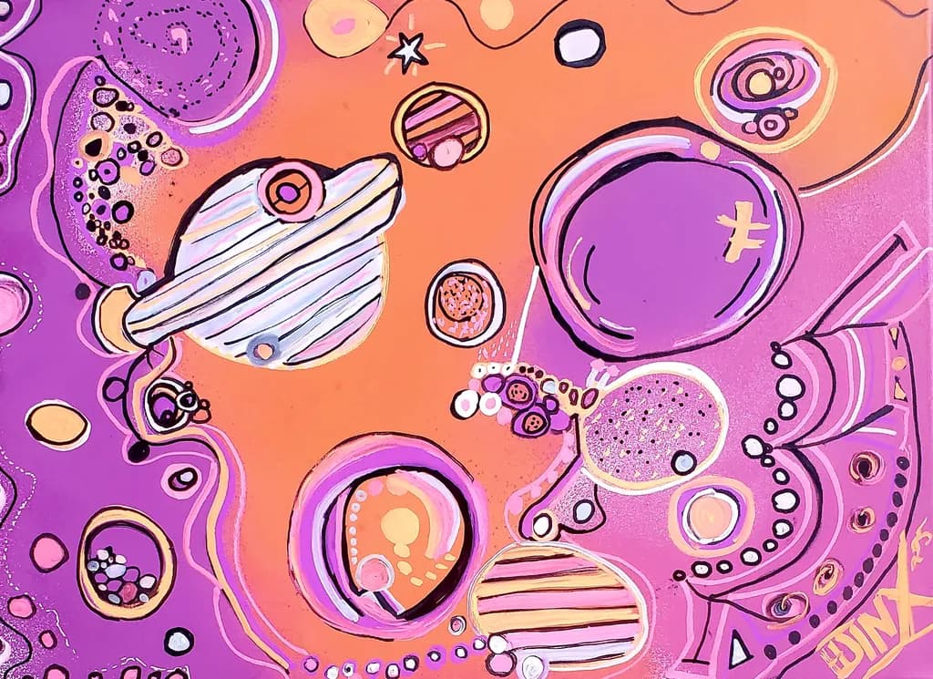 Cosmic Whimsy: A Vibrant Journey Through Celestial Spheres and Playful Patterns