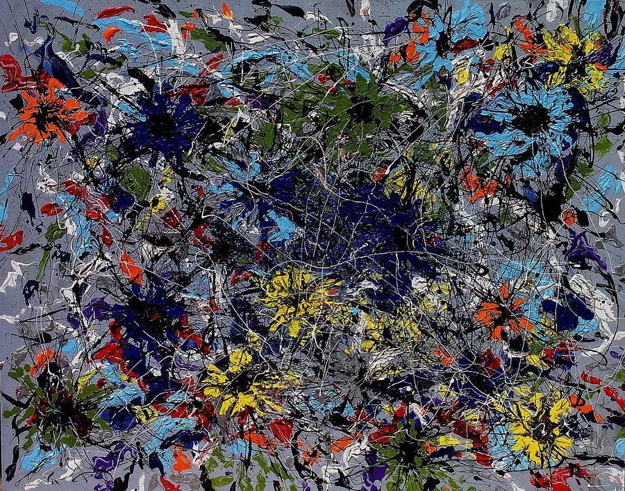Vibrant Chaos: A Dance of Color and Form in Abstract Floral Expressionism