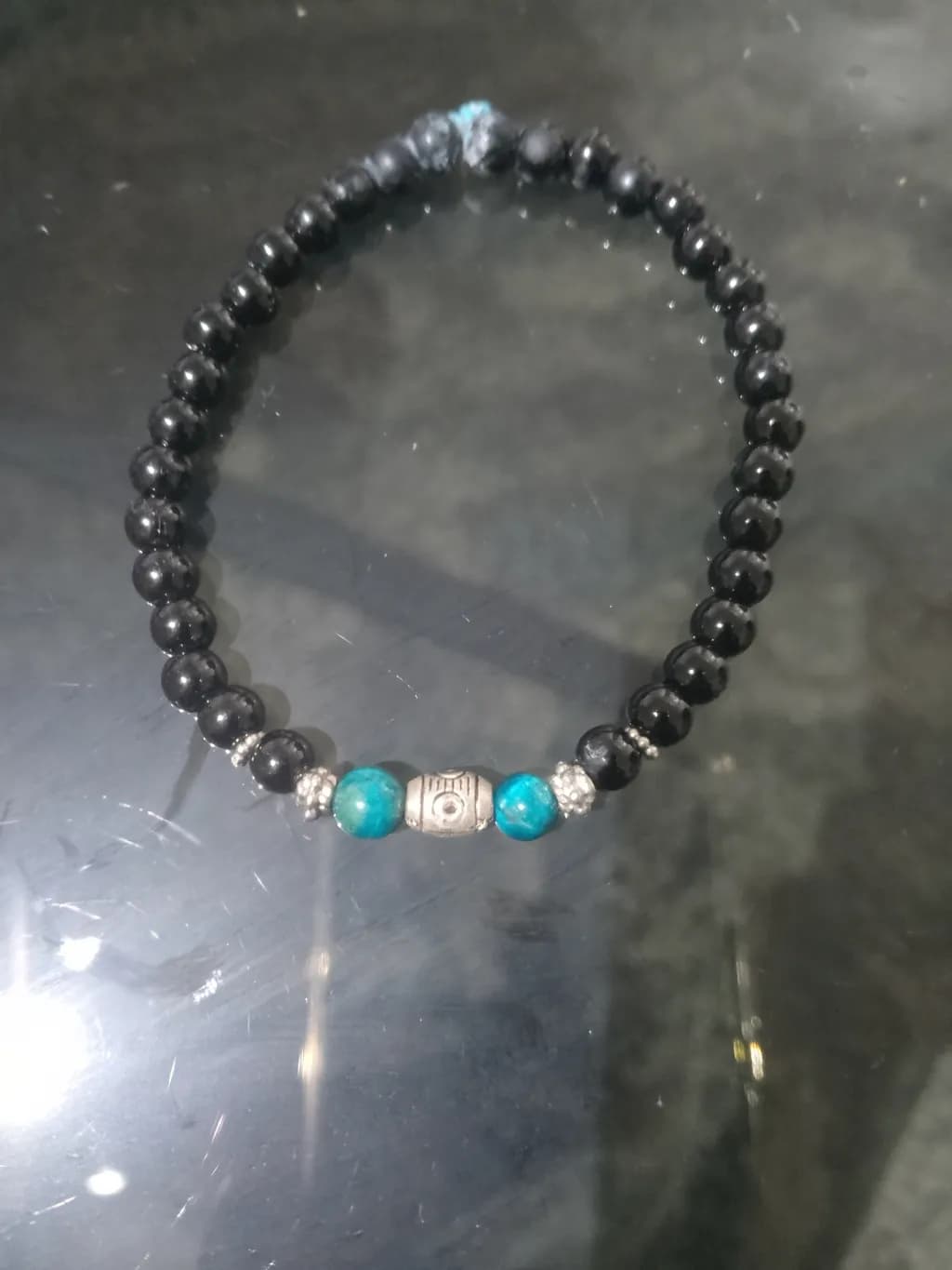 Black Beaded Bracelet with Turquoise Accents