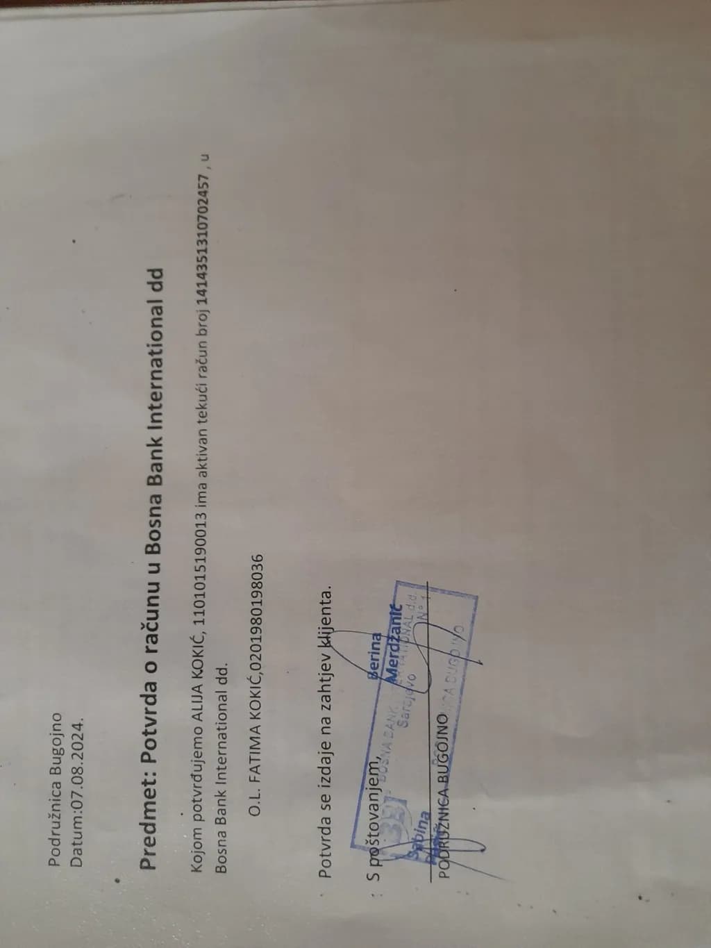 Bank Account Confirmation