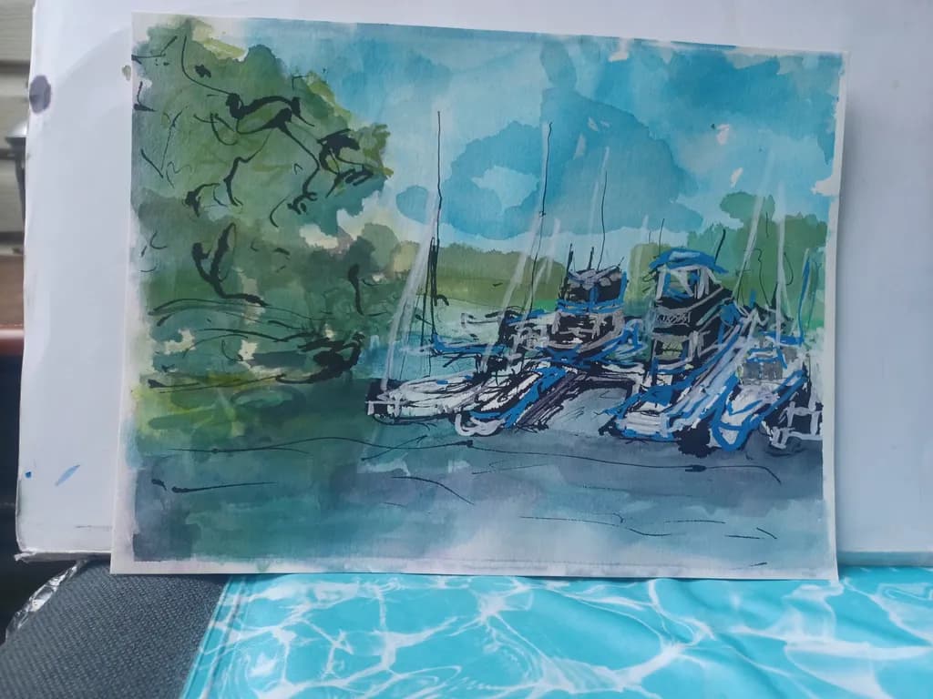 Harbor Boats in Blue