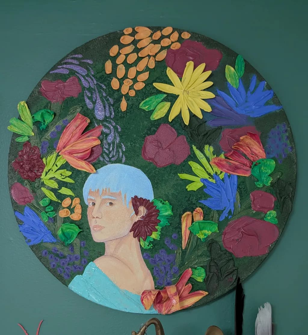 Whimsical Portrait Amidst a Vibrant Floral Symphony