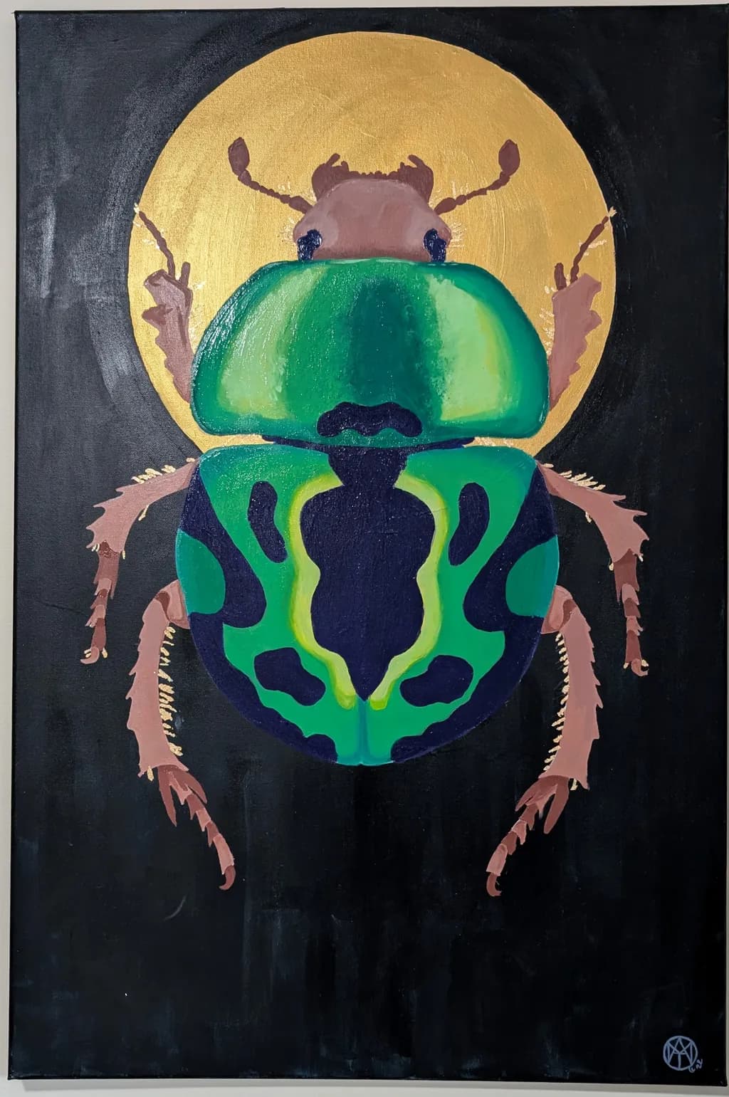 Emerald Elegance: A Vibrant Beetle in Abstract Harmony