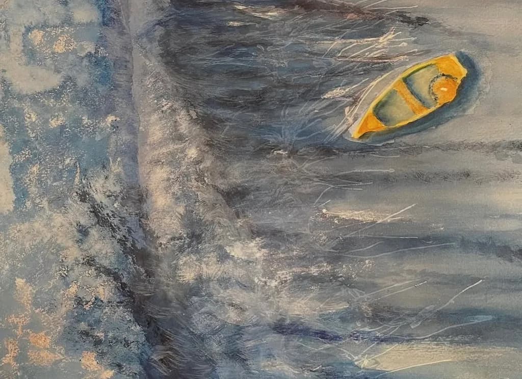 Serene Waters: An Abstract Journey with a Yellow Boat
