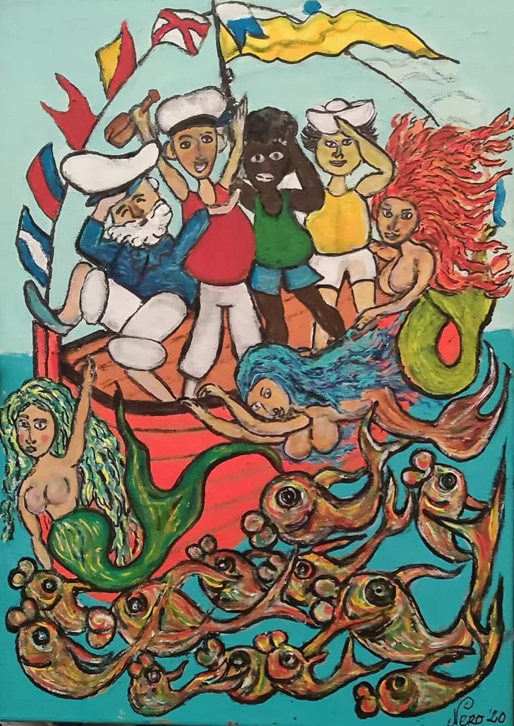 Mermaids and Sailors on Boat