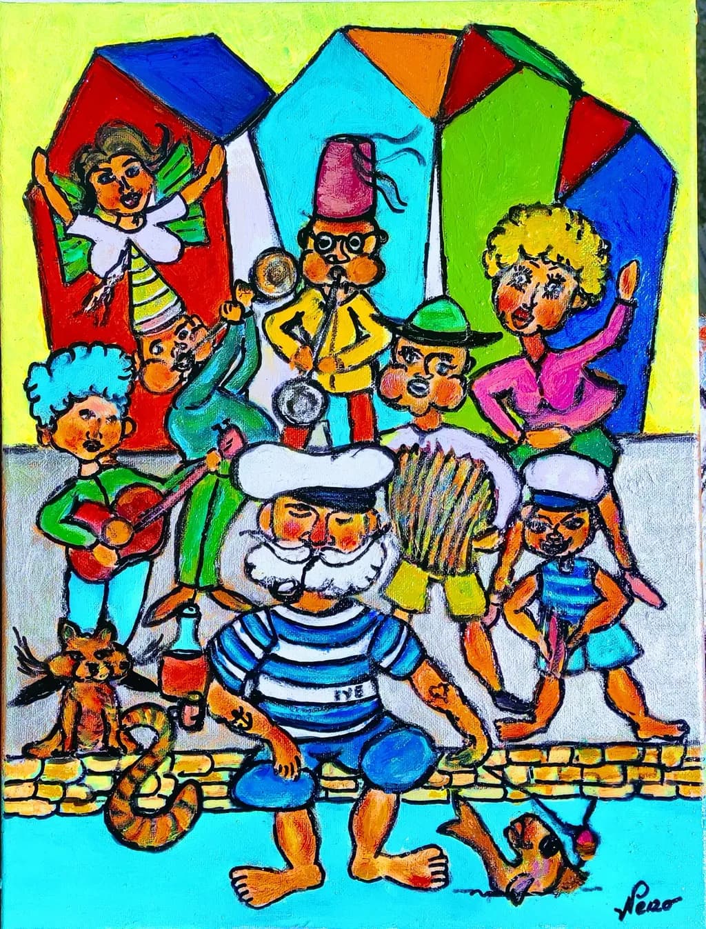 Harbor Scene with Sailor and Band