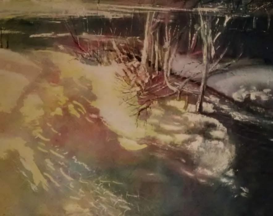 Whispers of Serenity: An Abstract Watercolor Landscape of Trees and Reflection