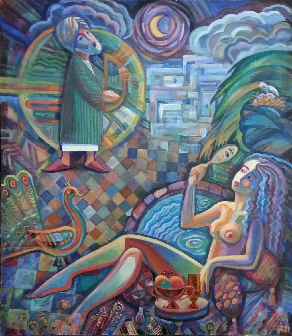 Mythical Lyre and Peacock