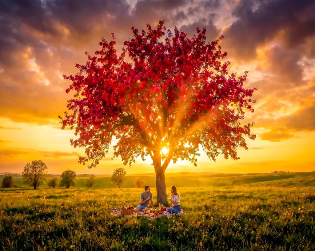 Tree in a Field Sunset