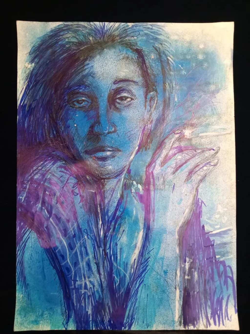 Blue Portrait with Hand