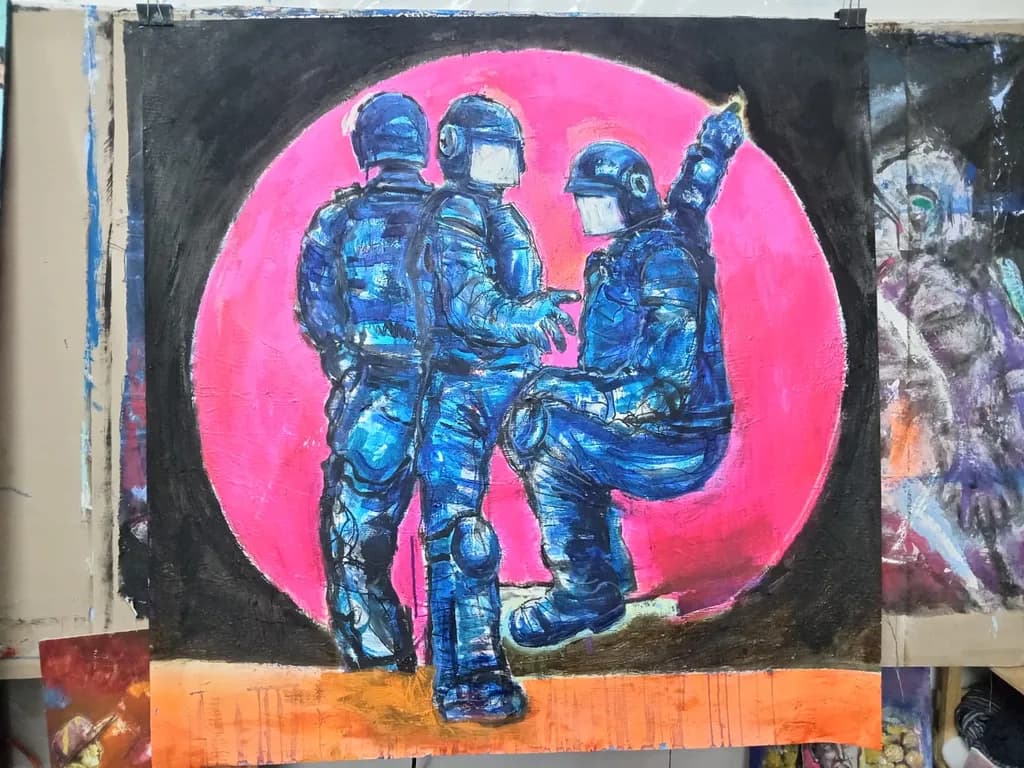 Riot Police Under Pink Moon
