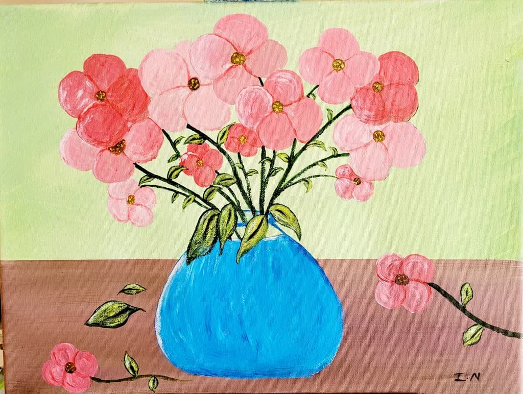 Pink Flowers in a Blue Vase