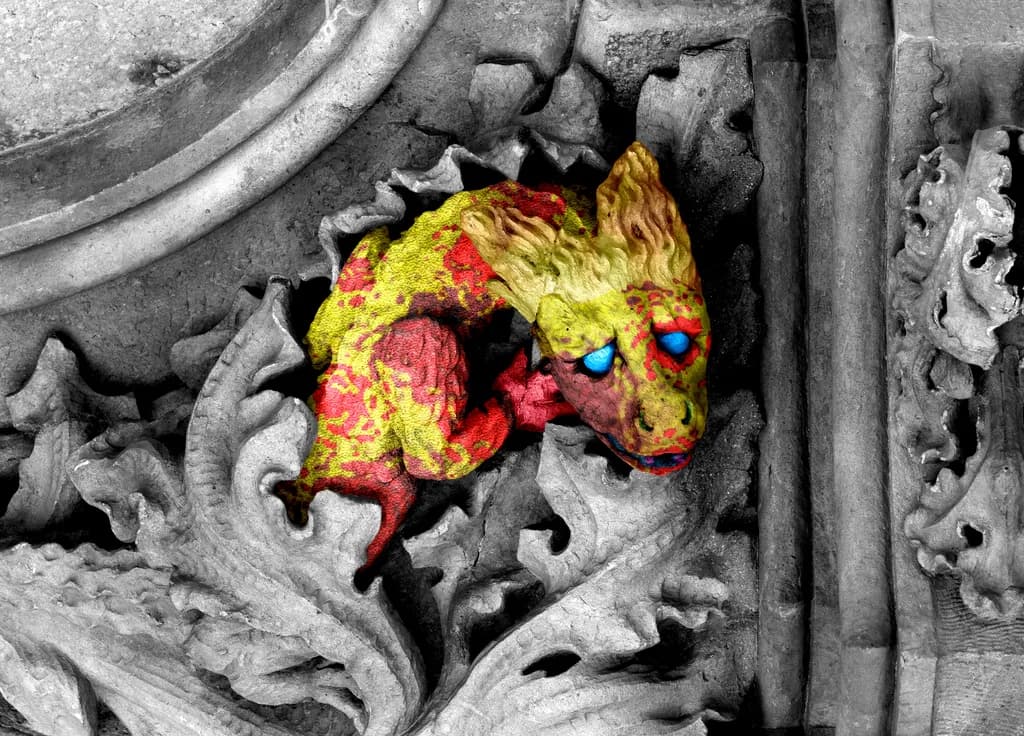 Colorful Dragon Among Foliage