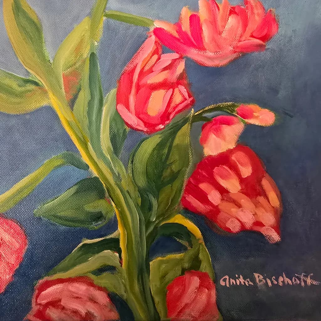 Pink Flowers on Blue