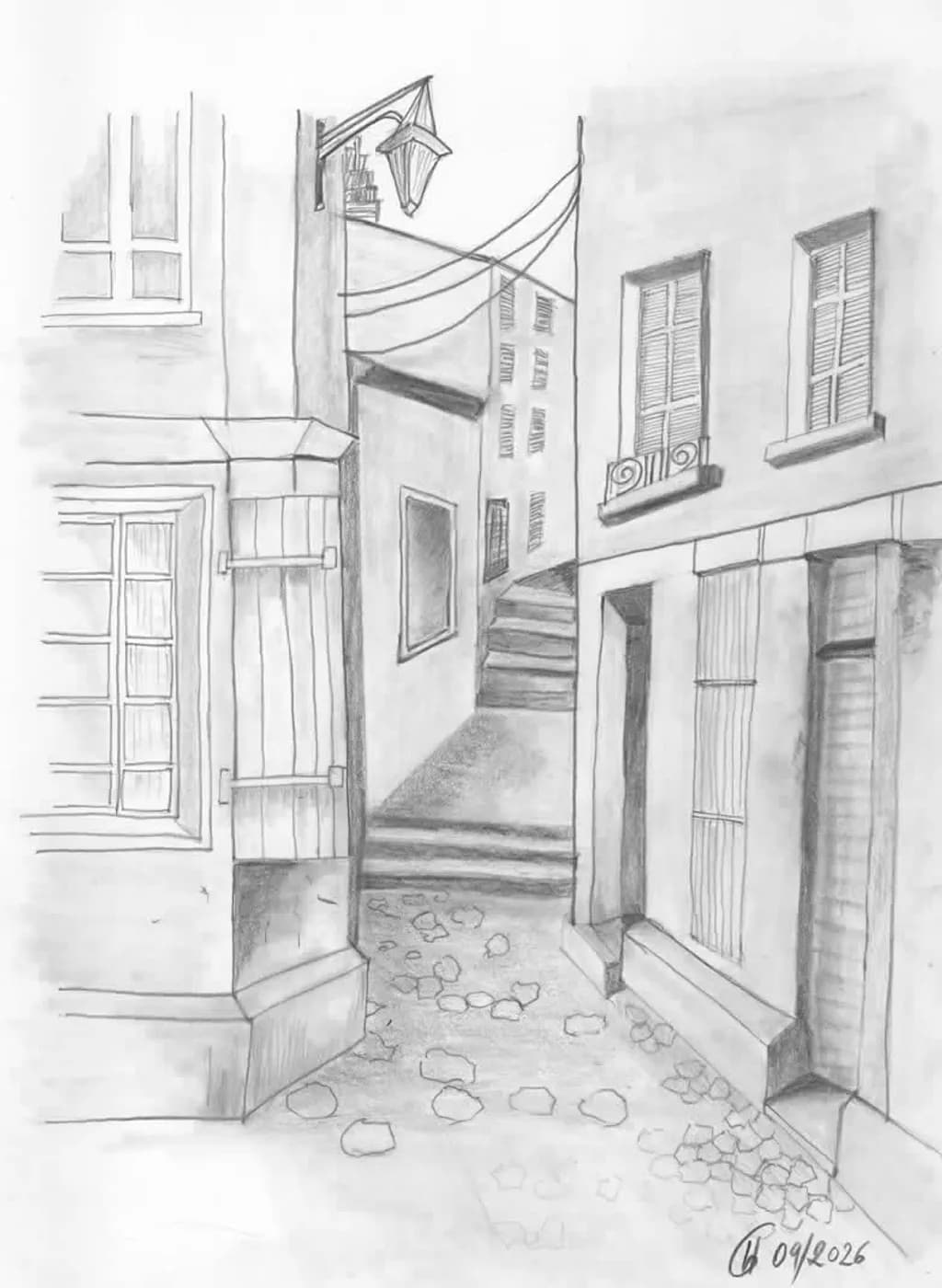 Straßensszene mit Treppe