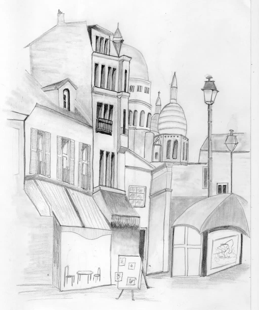 Paris Street Scene, Café, Art and Dome