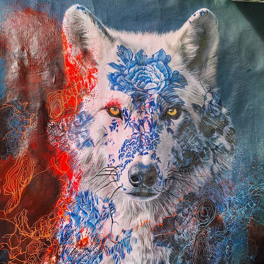 Blue Floral Wolf