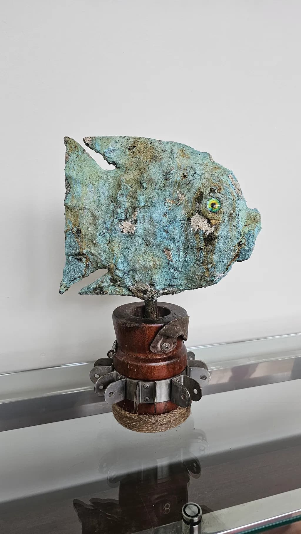 Rustic Blue Fish Sculpture