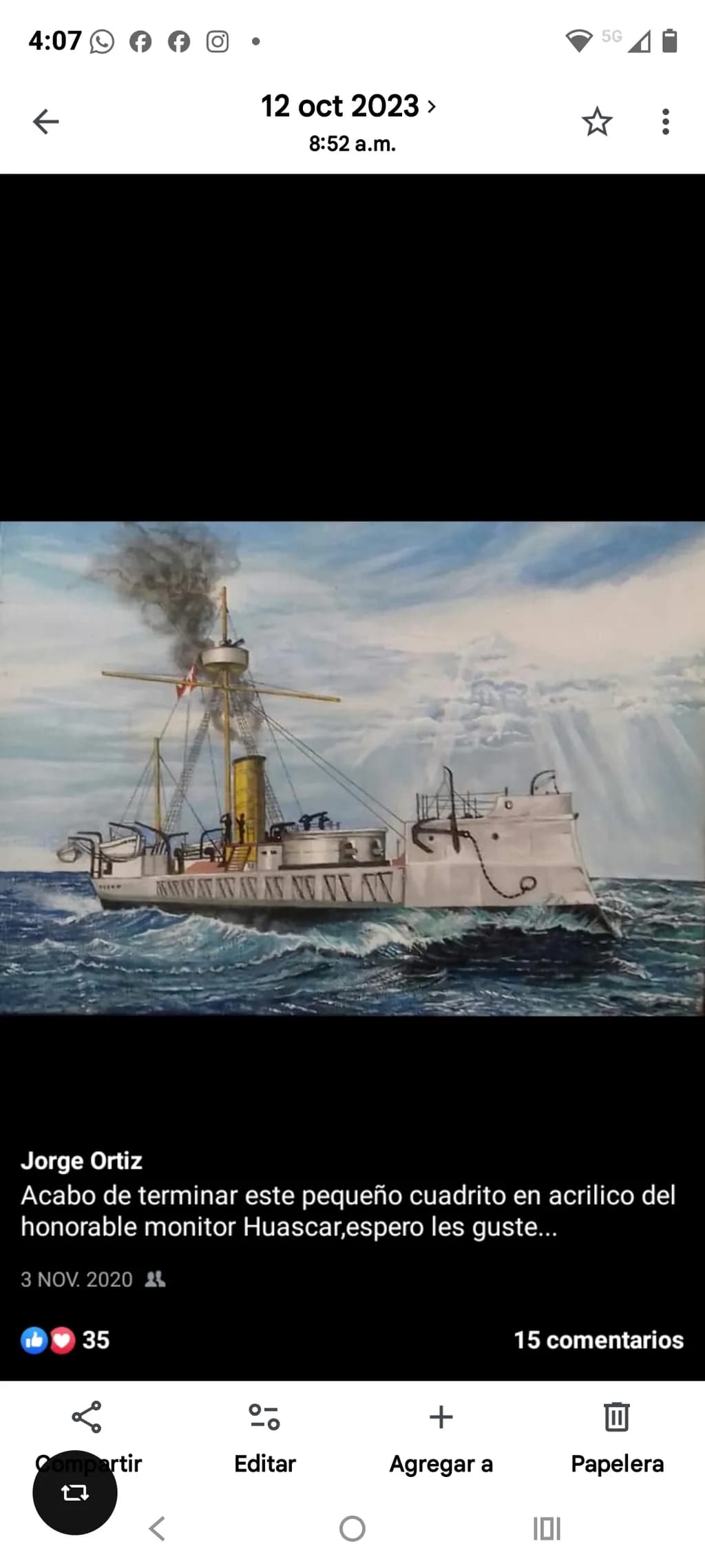 Huascar Through Rough Seas