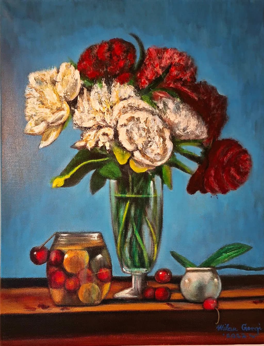 Still Life with Peonies and Cherries