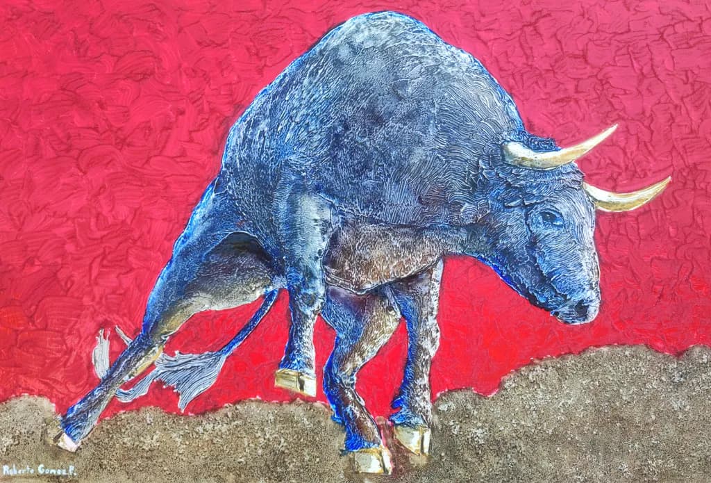 Charging Bull against Red