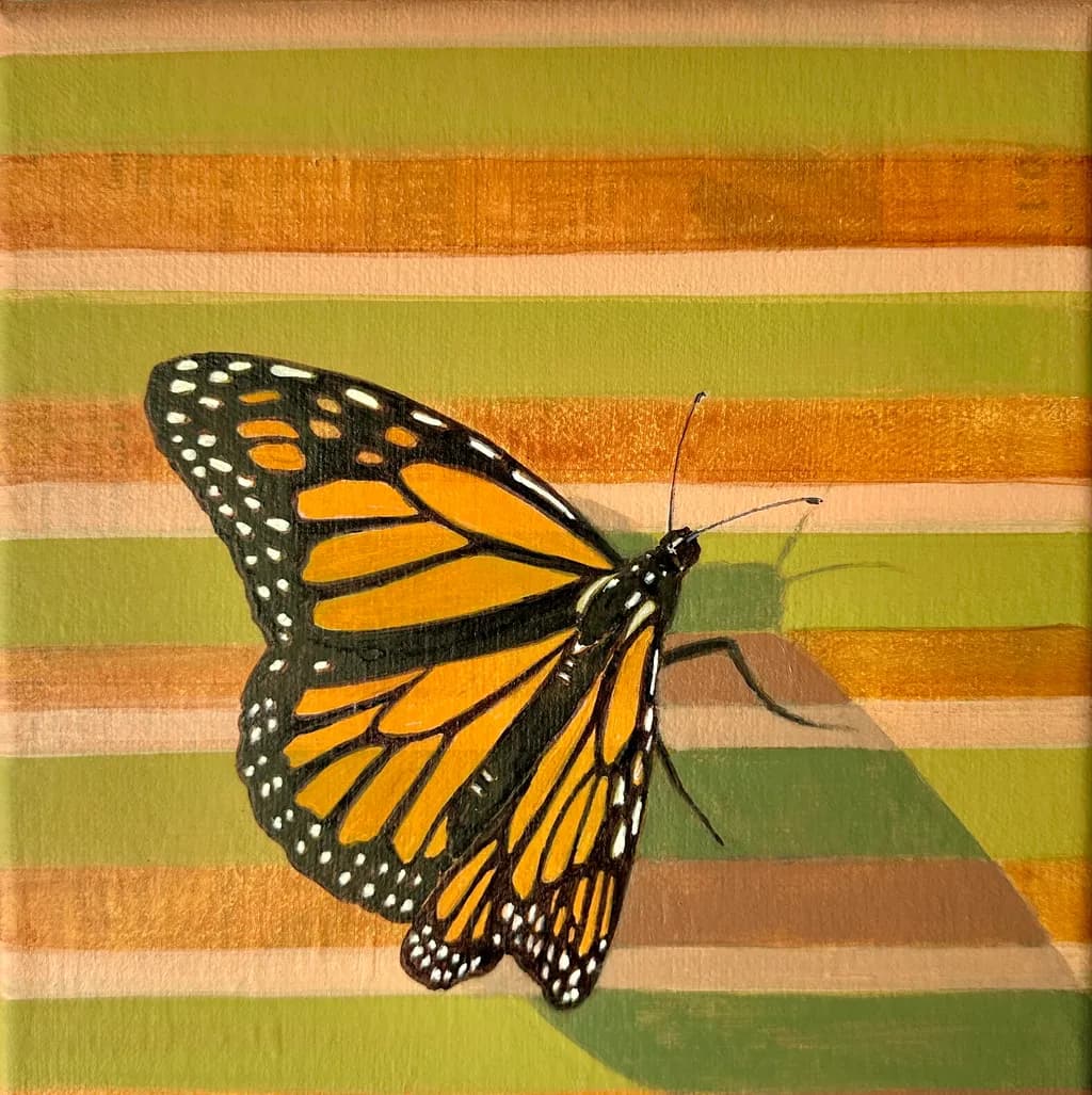 Whispers of Transformation: A Monarch Butterfly Amidst Striped Serenity