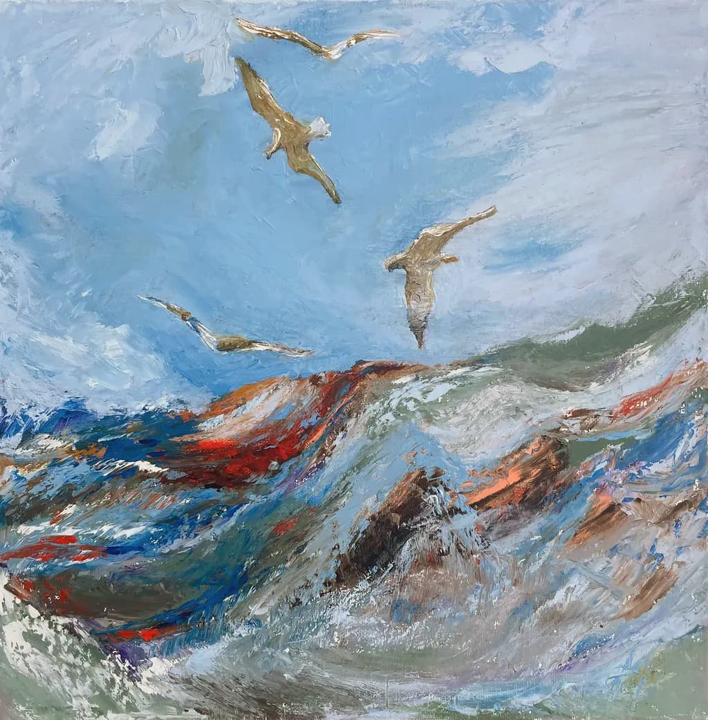 Seagulls Over Waves
