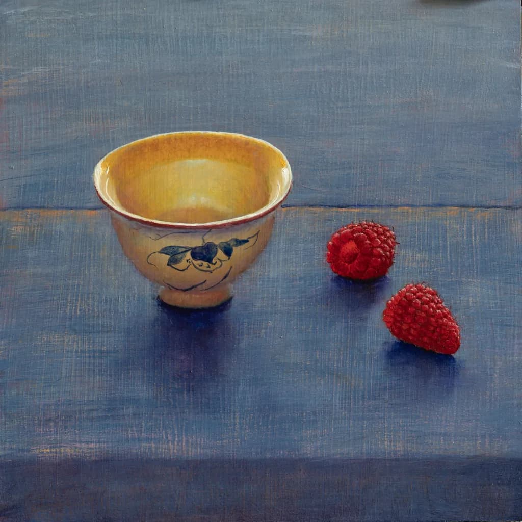Yellow Tea Cup with Raspberries