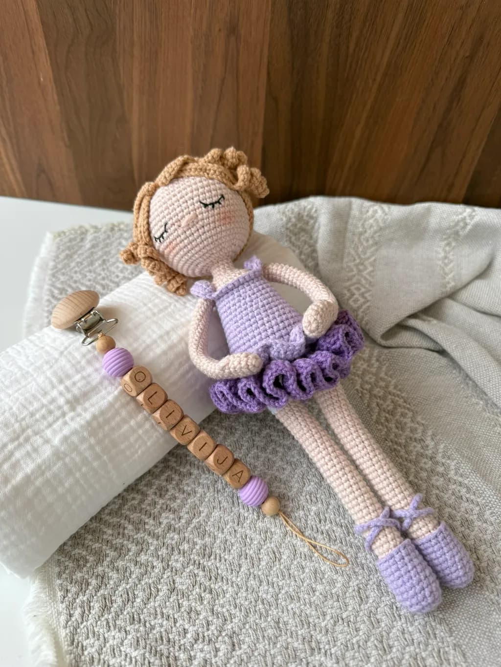 Crocheted Ballerina Doll with Personalized Clip