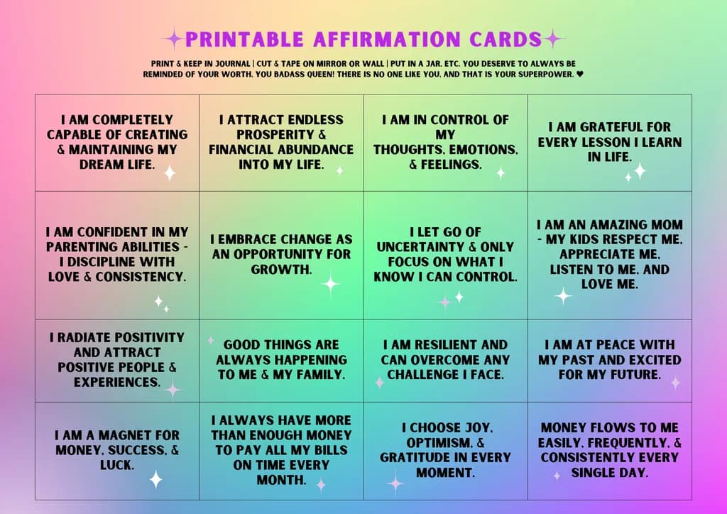 Printable Affirmation Cards