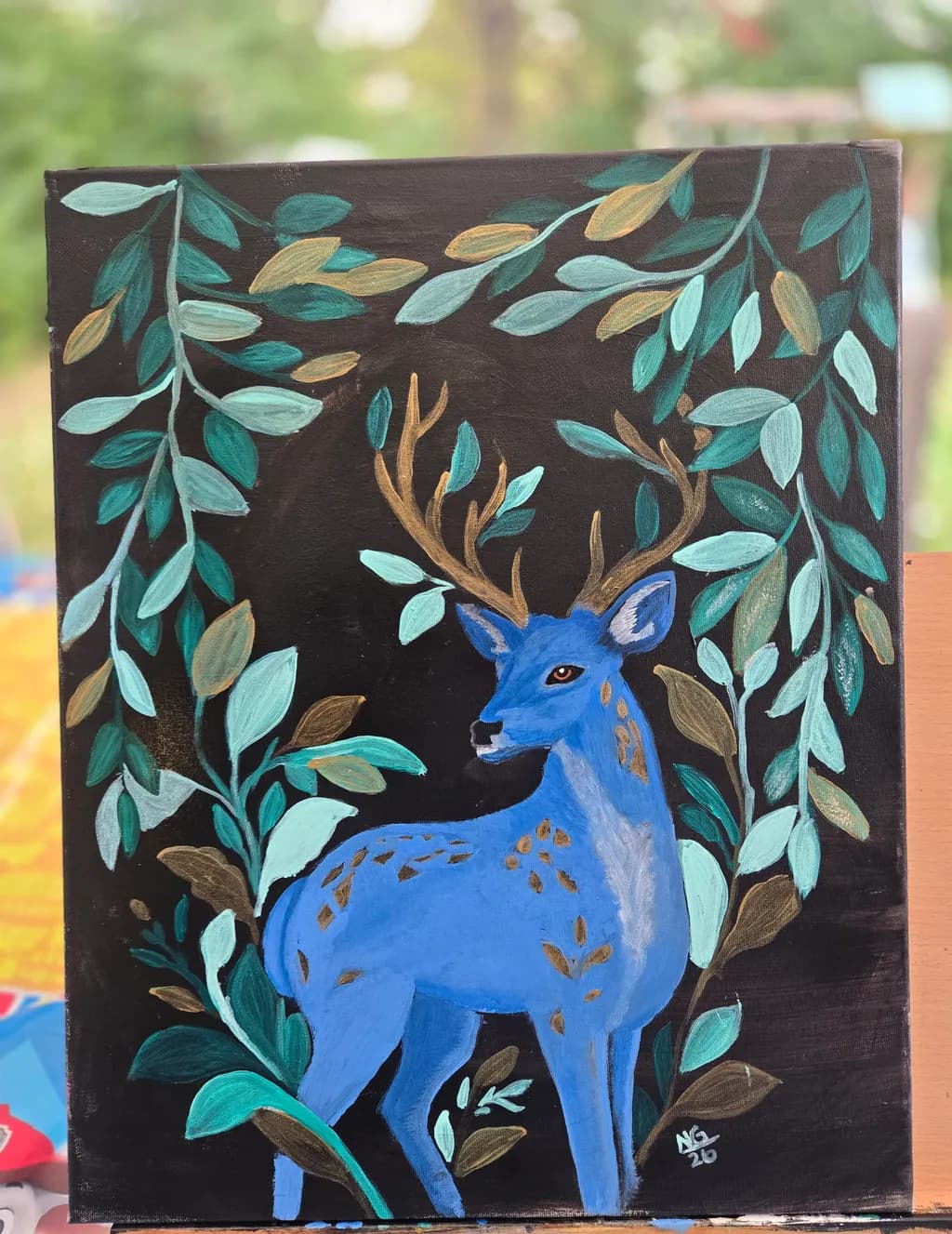 Blue Deer Among Leaves
