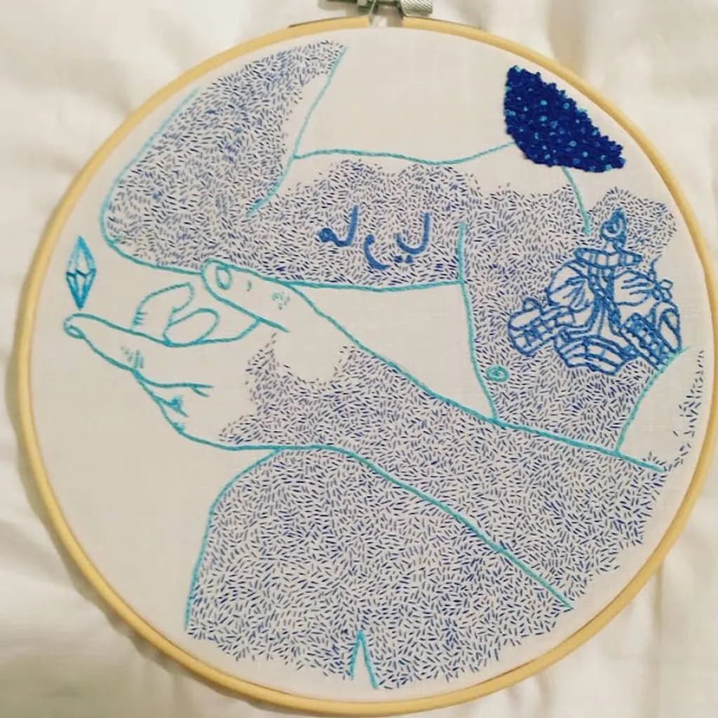 Blue Embroidery Hands