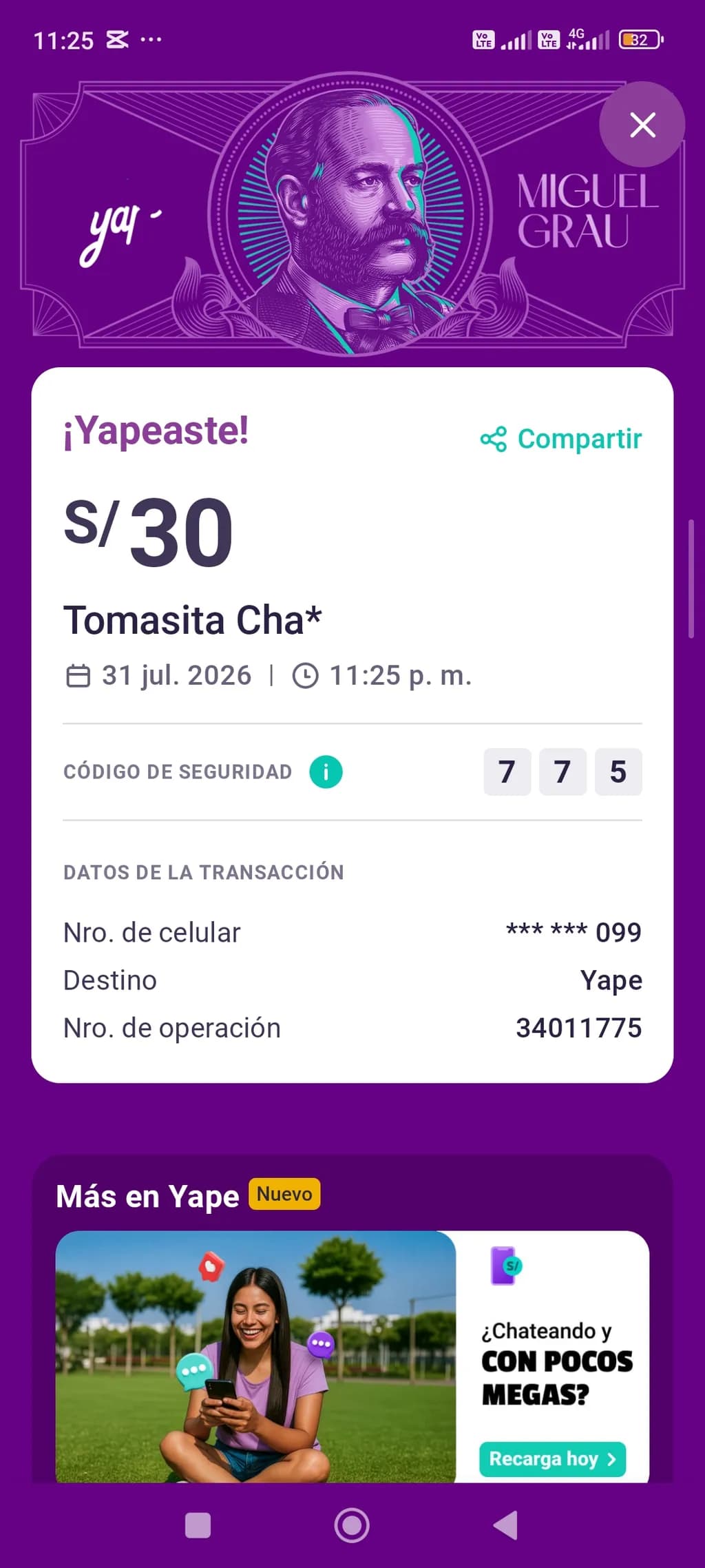 Yape Transaction Receipt