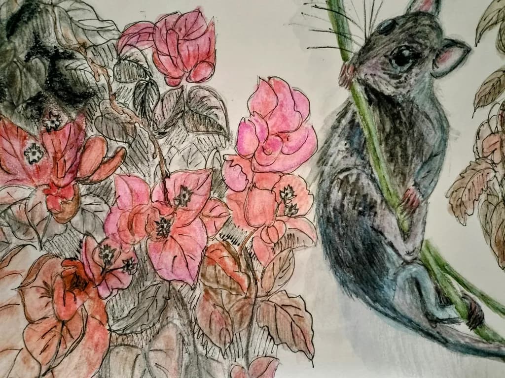 Mouse Among Flowers
