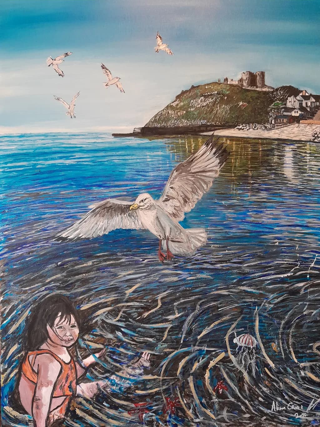 Coastal Seagulls and Child