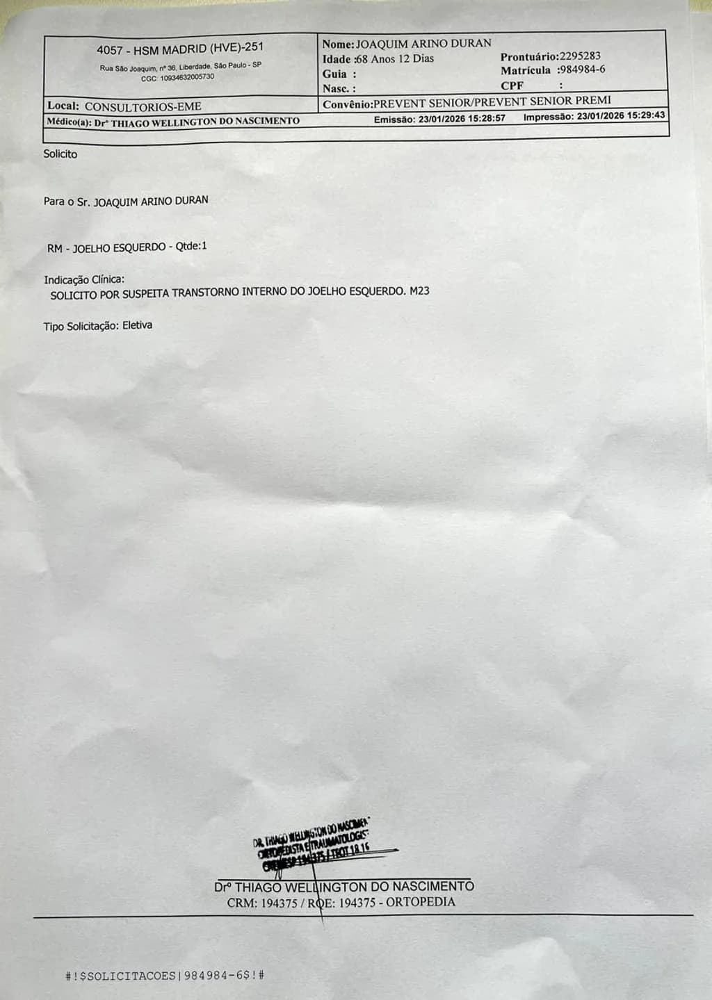 Left Knee MRI Request