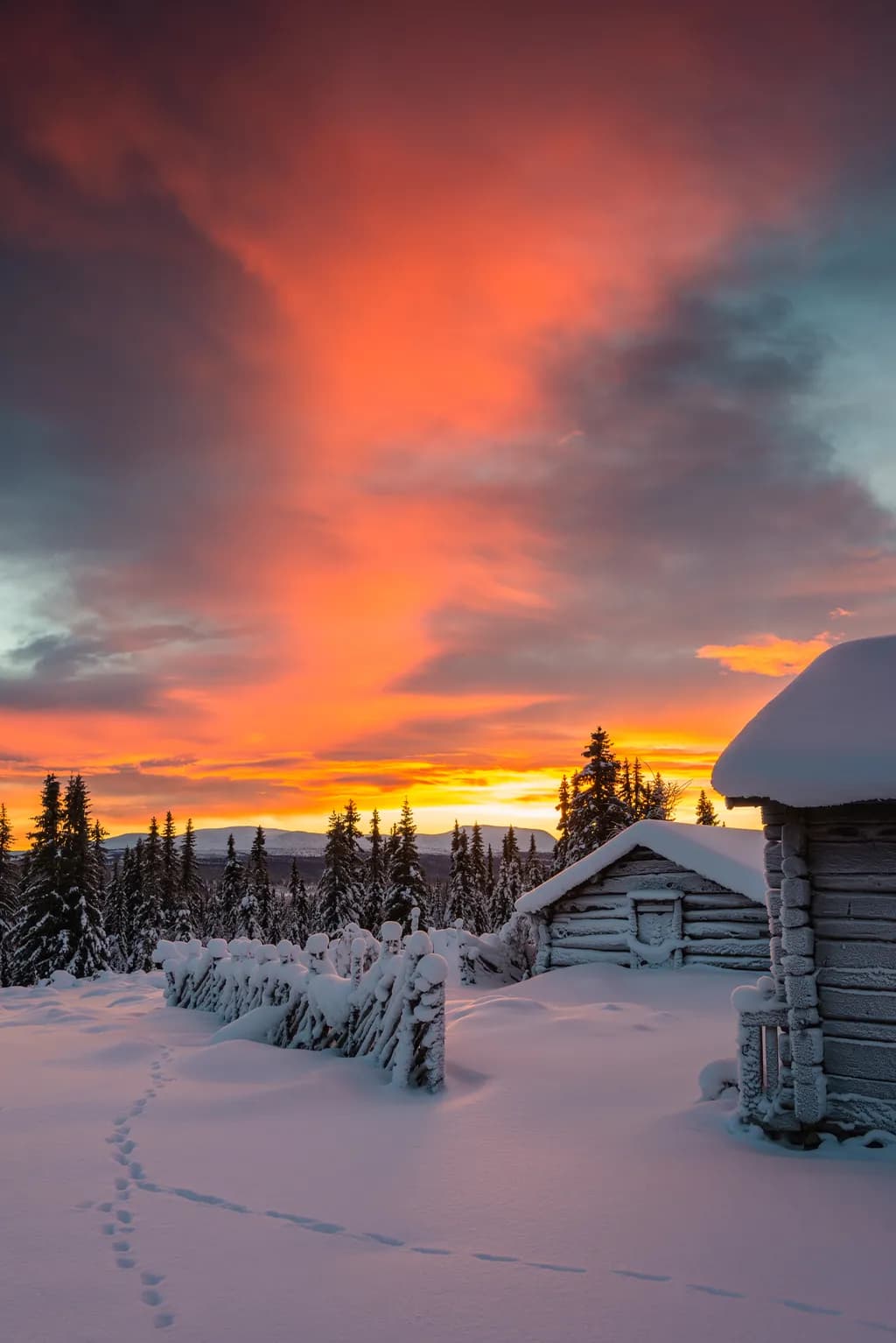 Winter Cabin Sunset