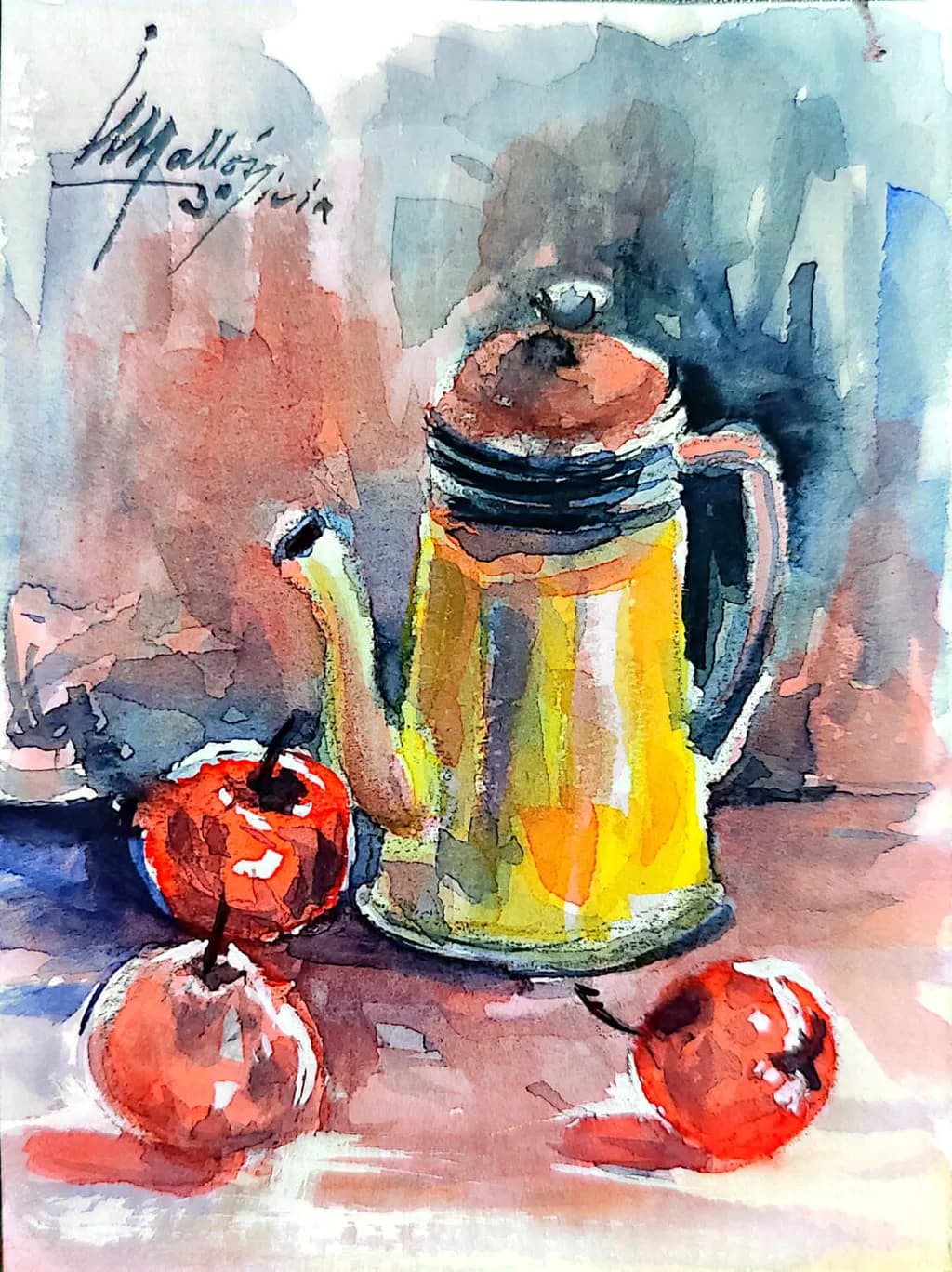 Golden Teapot with Cherries